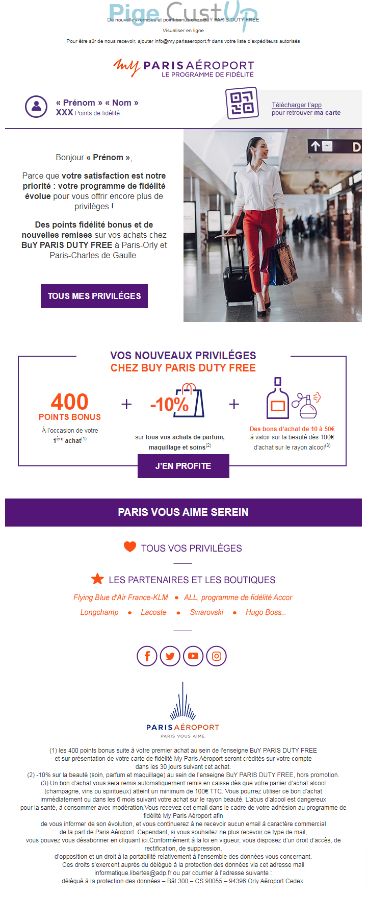 Exemple de Type de media  e-mailing - My Paris Aeroport - Marketing fidélisation - Animation / Vie du Programme de Fidélité
