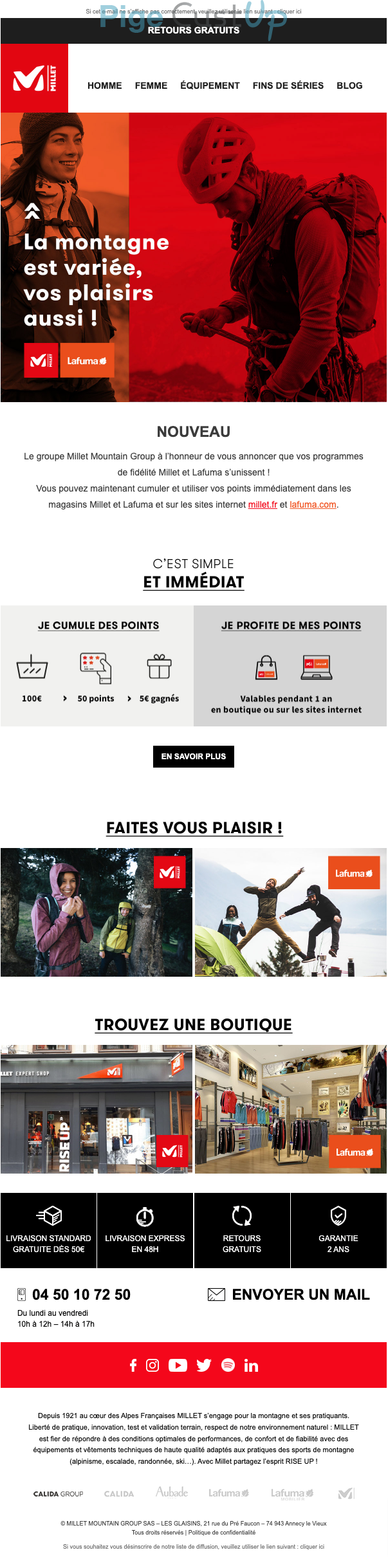Exemple de Type de media  e-mailing - Millet - Marketing fidélisation - Animation / Vie du Programme de Fidélité