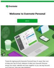 e-mailing - Marketing Acquisition - Acquisition abonnements - Marketing relationnel - Bienvenue - Welcome - Evernote - 09/2021