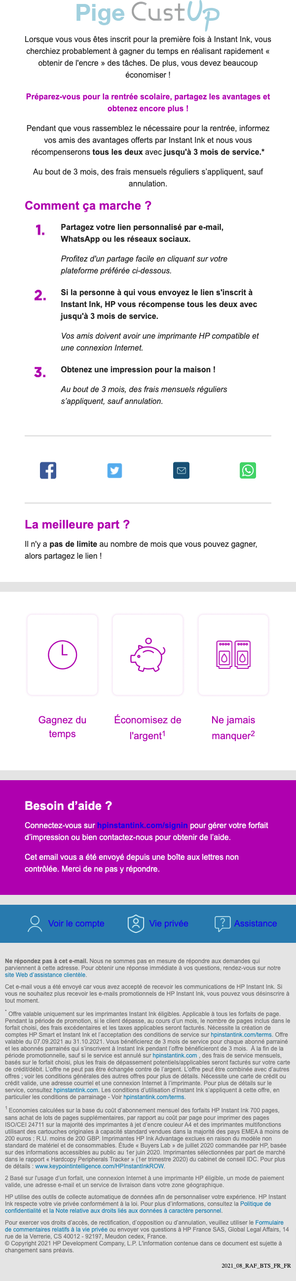 Exemple de Type de media  e-mailing - HP - Marketing Acquisition - Parrainage