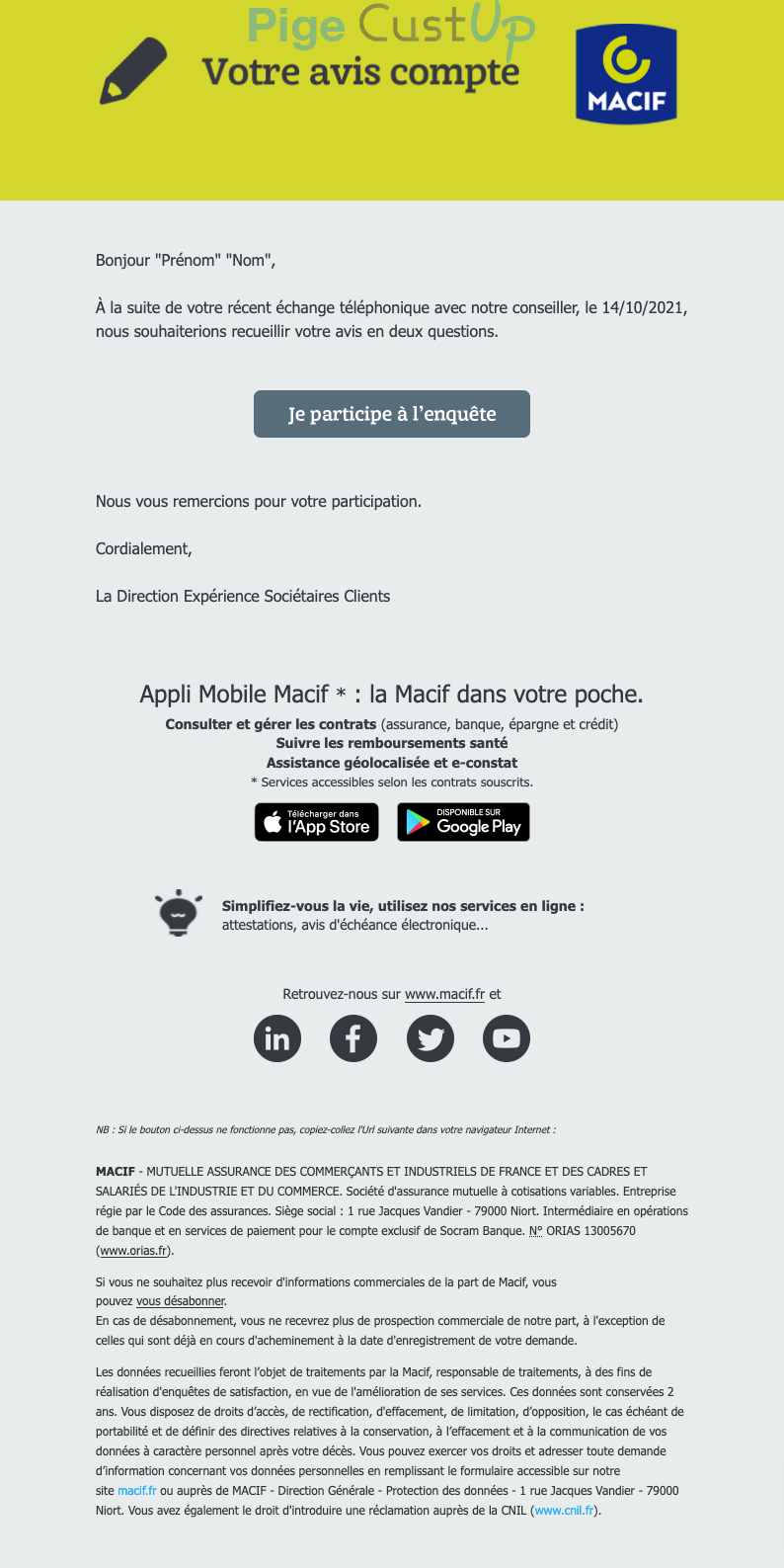 Exemple de Type de media  e-mailing - Macif - Enquêtes Clients - NPS / Avis clients