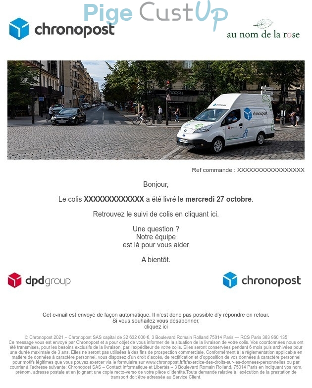 Exemple de Type de media  e-mailing - Chronopost - Transactionnels - Confirmation Livraison