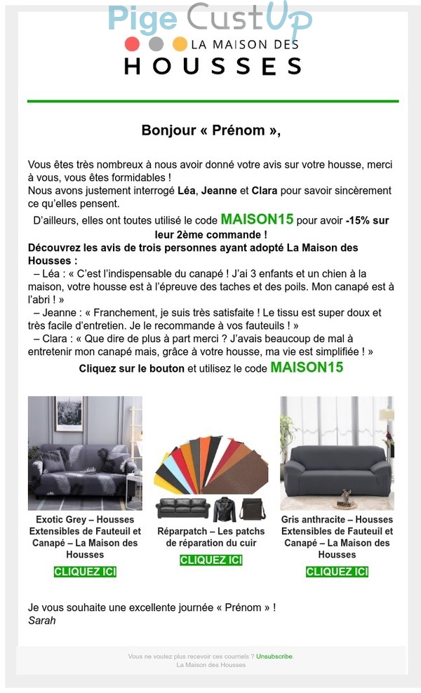 Exemple de Type de media  e-mailing - La maison des housses - Marketing fidélisation - Incitation au réachat - Marketing Acquisition - Ventes flash, soldes, demarque, promo, réduction