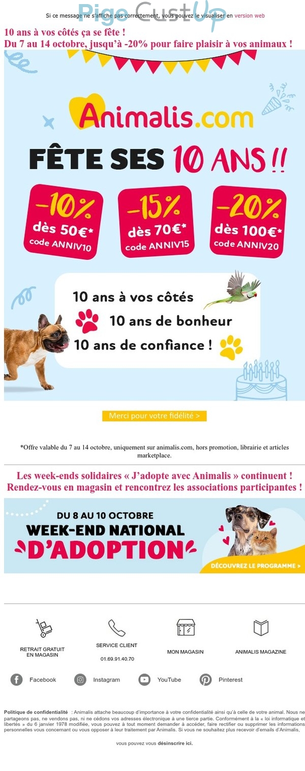 Exemple de Type de media  e-mailing - Animalis - Marketing marque - Anniversaire marque