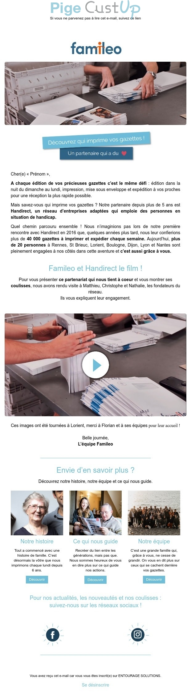 Exemple de Type de media  e-mailing - Famileo - Marketing relationnel - Newsletter