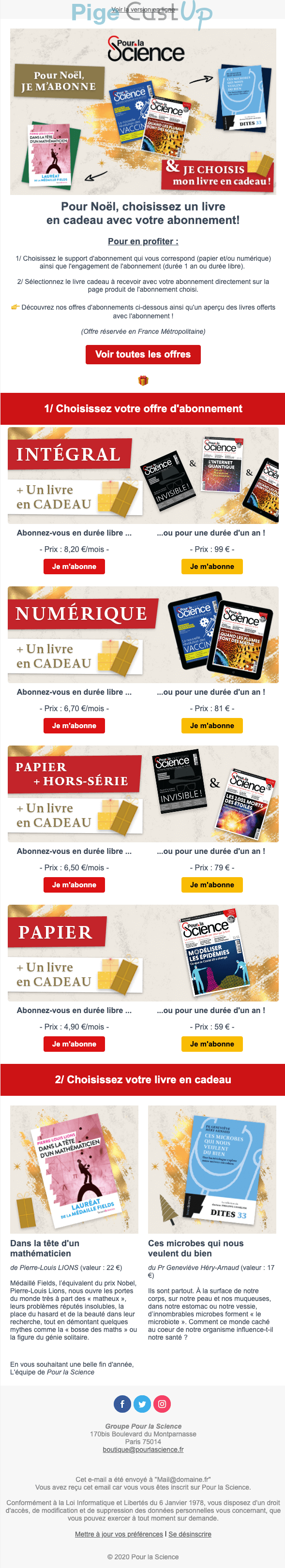 Exemple de Type de media  e-mailing - Pour la Science - Marketing Acquisition - Acquisition abonnements