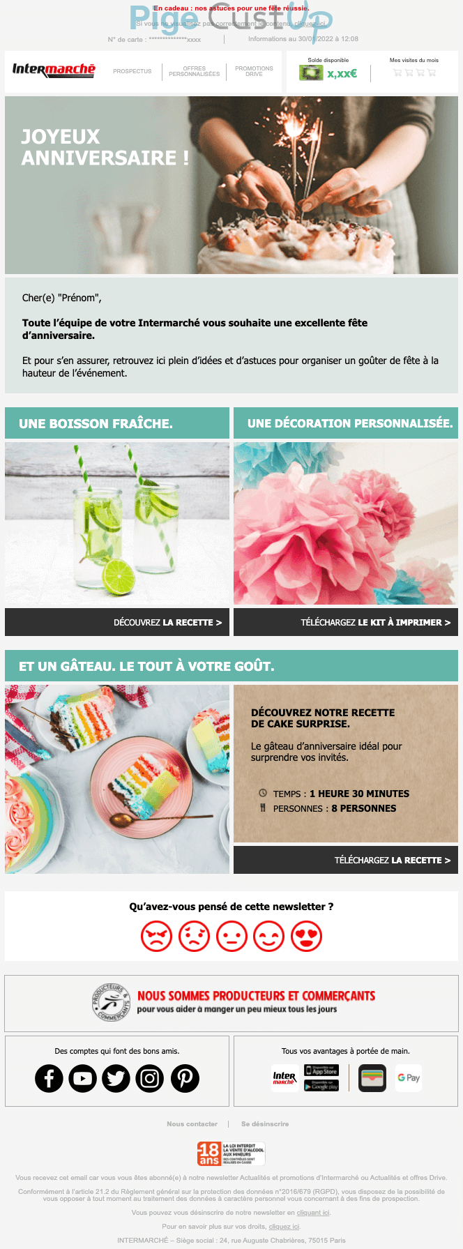 Exemple de Type de media  e-mailing - Intermarché - Marketing relationnel - Anniversaire / Fête contact