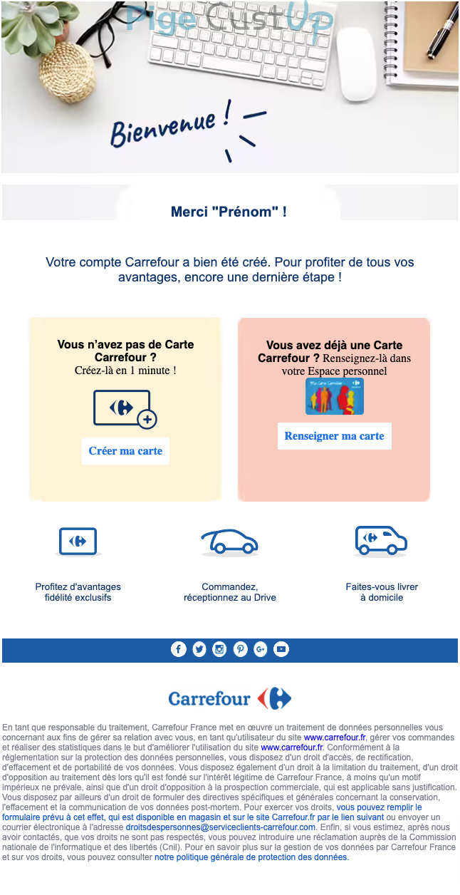 Exemple de Type de media  e-mailing - Carrefour - Marketing relationnel - Bienvenue - Welcome