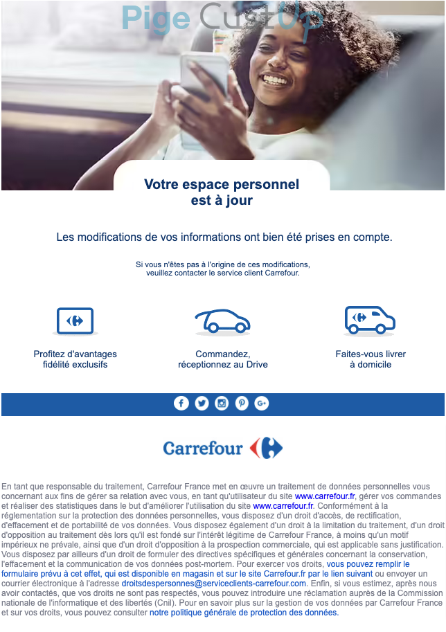 Exemple de Type de media  e-mailing - Carrefour - Service Clients - Mise à jour coordonnées (téléphone, adresse, etc...)