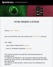 e-mailing - Transactionnels - Échec de paiement - Nespresso - 12/2021