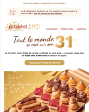 e-mailing - Marketing relationnel - Calendaire (Noël, St valentin, Vœux, …) - Marketing Acquisition - Derniers jours - Ventes flash, soldes, demarque, promo, réduction - Picard - 12/2021