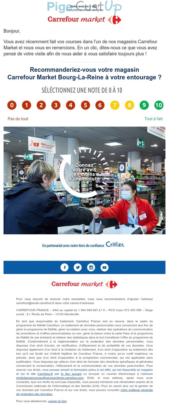 Exemple de Type de media  e-mailing - Carrefour - Enquêtes Clients - NPS / Avis clients