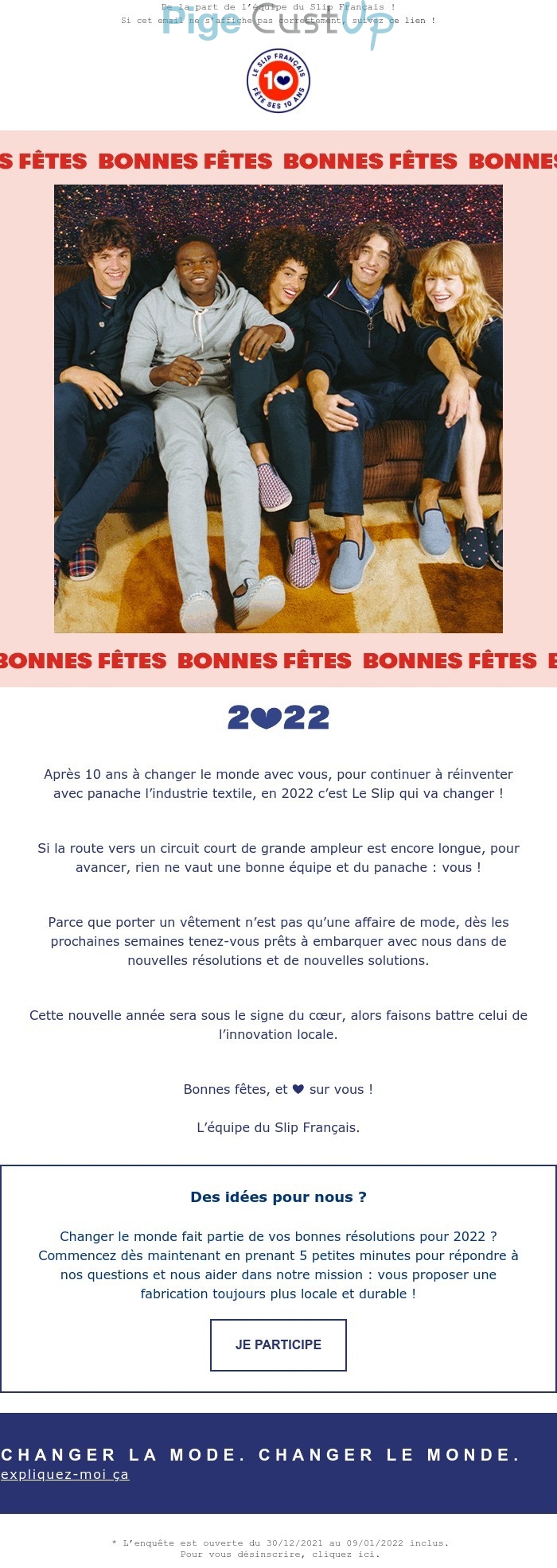 Exemple de Type de media  e-mailing - Le slip français - Marketing relationnel - Calendaire (Noël, St valentin, Vœux, …) - Newsletter