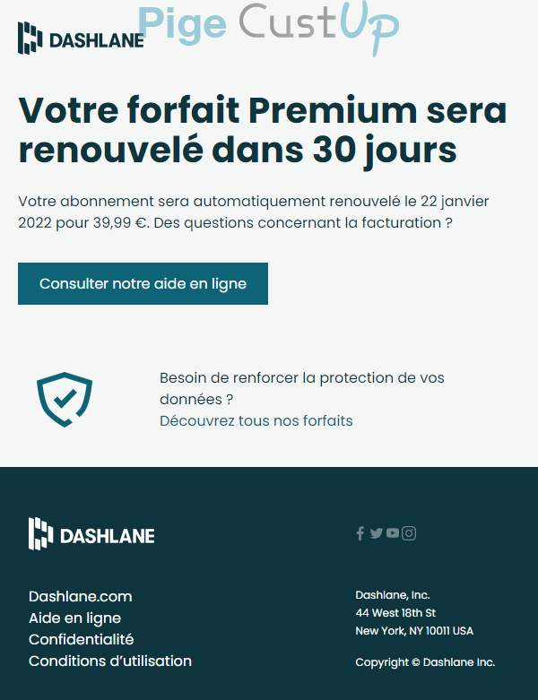 Exemple de Type de media  e-mailing - Dashlane - Marketing fidélisation - Renouvellement abonnement