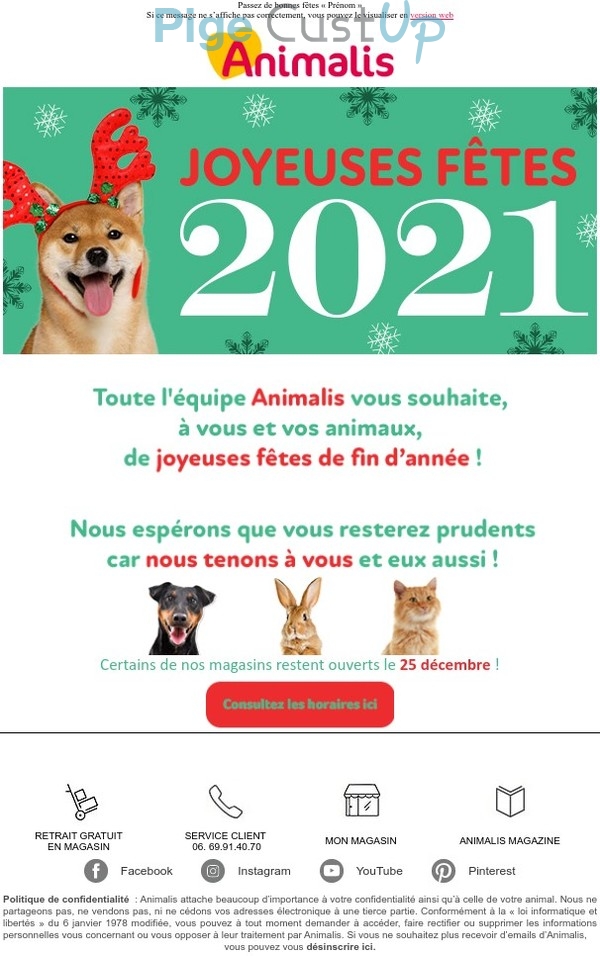 Exemple de Type de media  e-mailing - Animalis - Marketing relationnel - Calendaire (Noël, St valentin, Vœux, …) - Newsletter