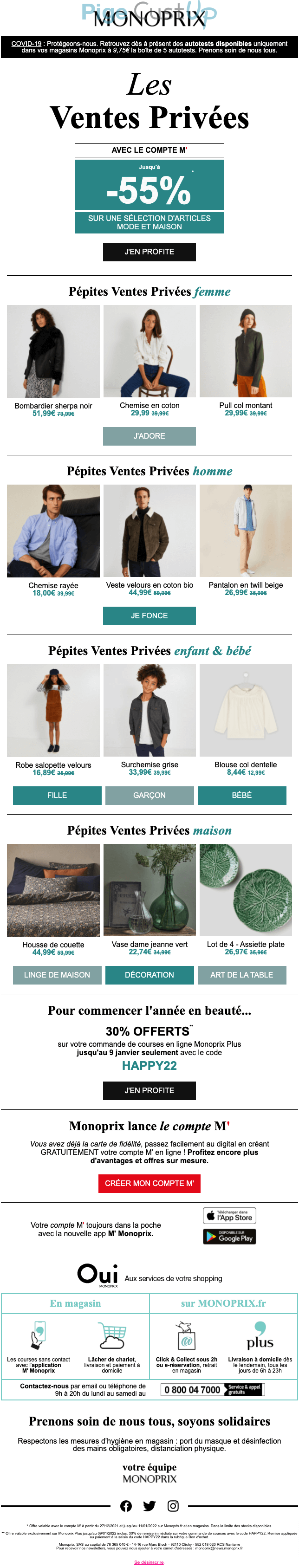 Exemple de Type de media  e-mailing - Monoprix - Marketing fidélisation - Animation / Vie du Programme de Fidélité