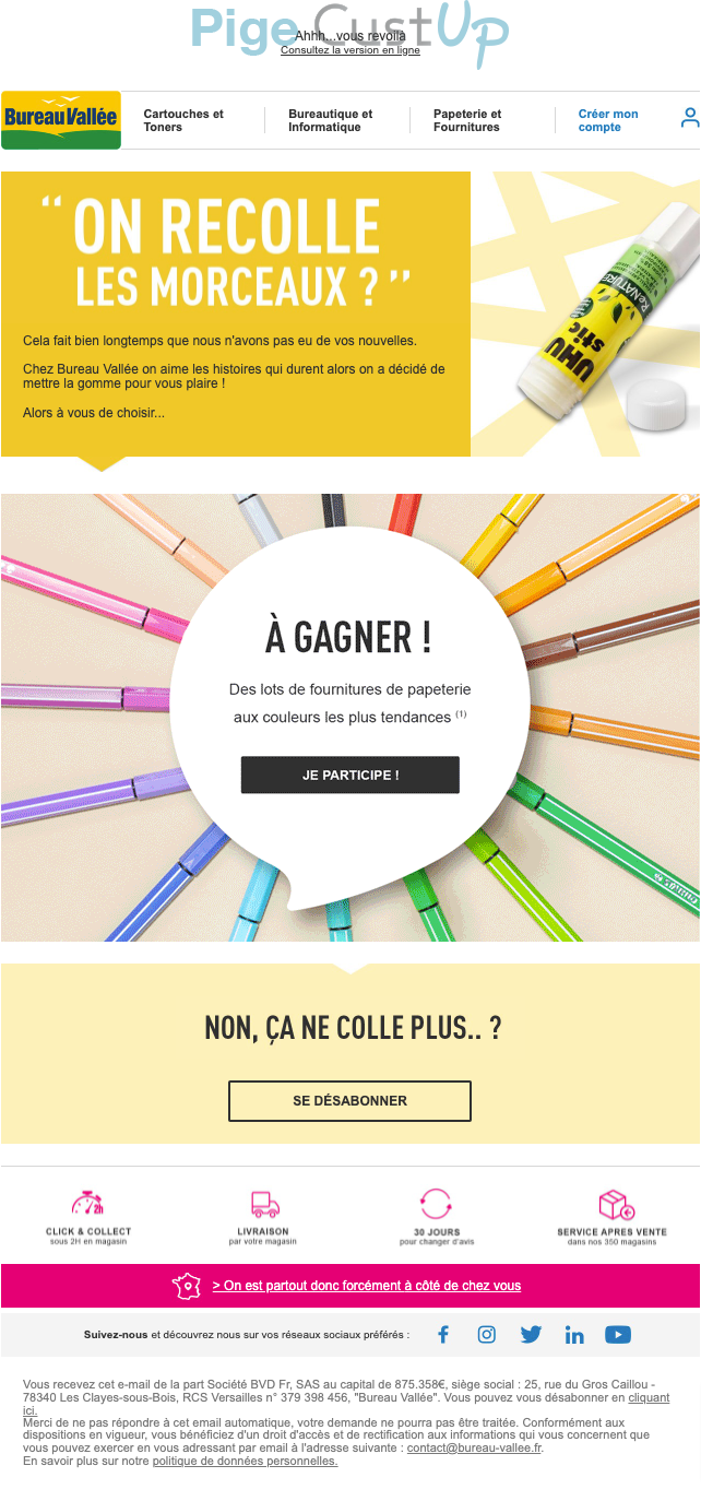 Exemple de Type de media  e-mailing - Bureau Vallée - Marketing Acquisition - Relance inactifs