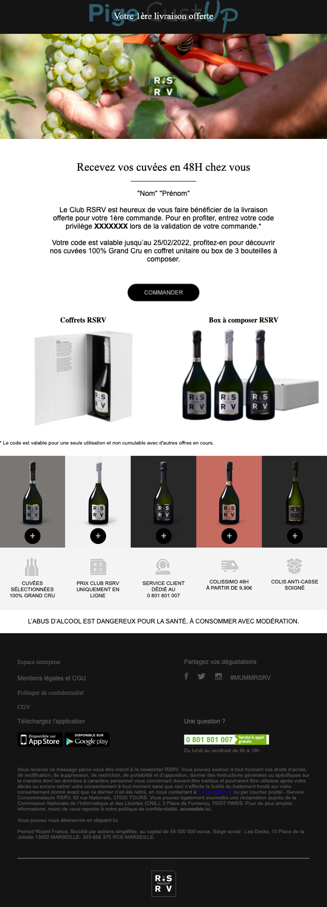 Exemple de Type de media  e-mailing - RSRV - Marketing Acquisition - Ventes flash, soldes, demarque, promo, réduction