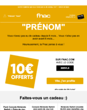 e-mailing - Marketing relationnel - Anniversaire / Fête contact - Marketing fidélisation - Incitation au réachat - Marketing Acquisition - Ventes flash, soldes, demarque, promo, réduction - Fnac - 01/2022