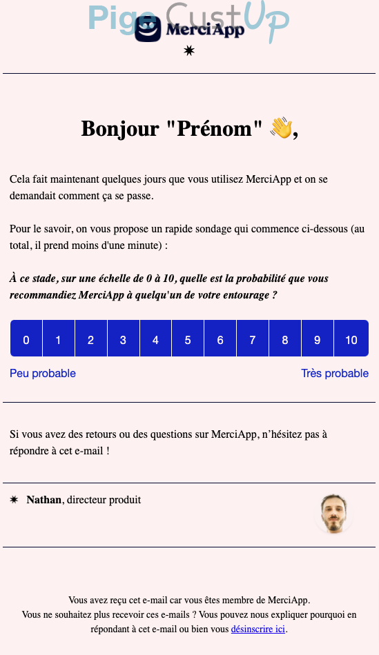 Exemple de Type de media  e-mailing - MerciApp - Enquêtes Clients - NPS / Avis clients