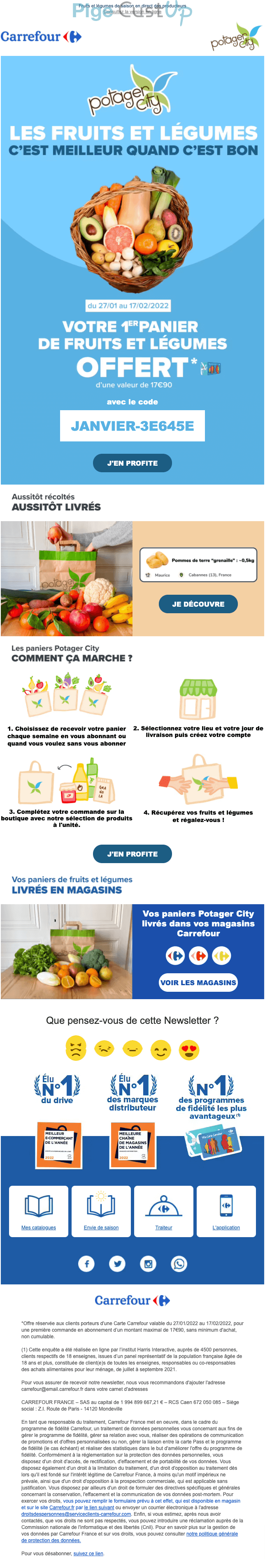 Exemple de Type de media  e-mailing - Carrefour - Marketing Acquisition - Gratuit - Cadeau - Marketing fidélisation - Testeurs / Ambassadeurs