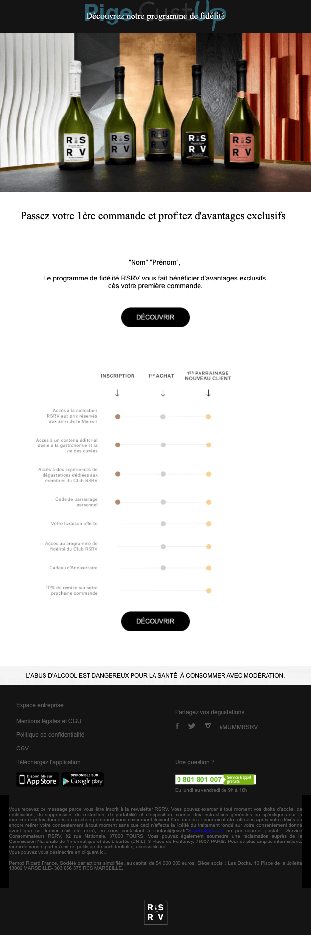 Exemple de Type de media  e-mailing - RSRV - Marketing Acquisition - Acquisition abonnements - Marketing fidélisation - Animation / Vie du Programme de Fidélité
