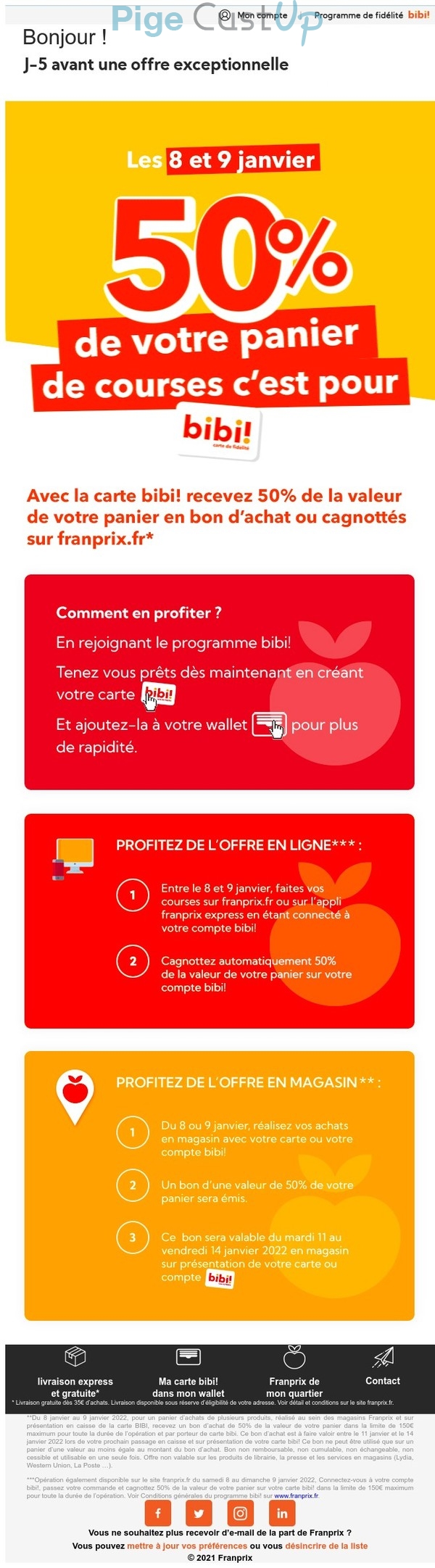 Exemple de Type de media  e-mailing - Franprix - Marketing fidélisation - Animation / Vie du Programme de Fidélité - Marketing Acquisition - Ventes flash, soldes, demarque, promo, réduction