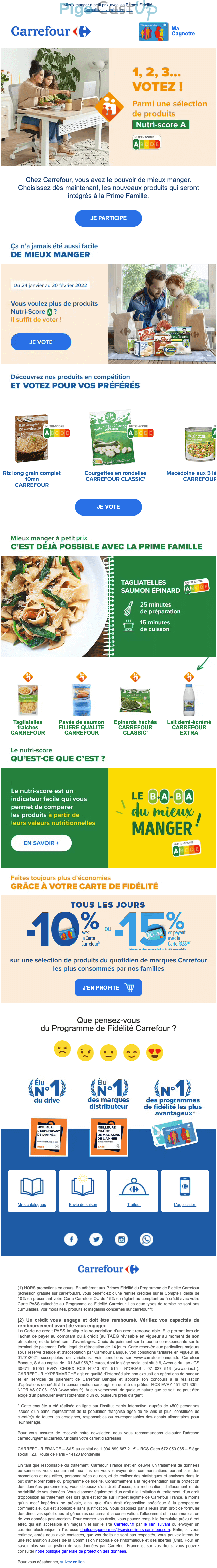 Exemple de Type de media  e-mailing - Carrefour - Enquêtes Clients - Consultation client