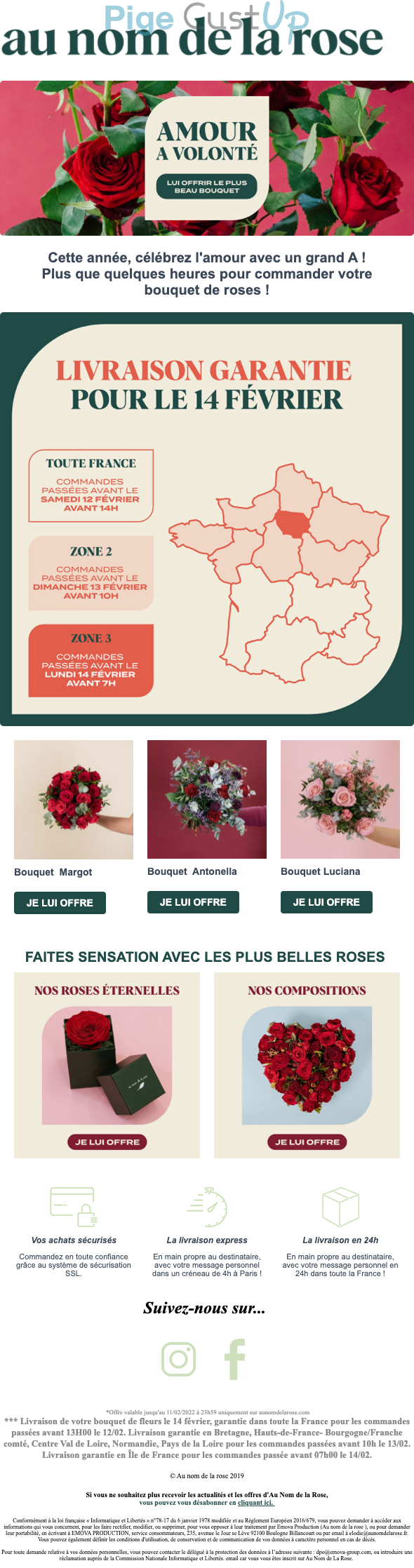 Exemple de Type de media  e-mailing - Au nom de la rose - Marketing relationnel - Calendaire (Noël, St valentin, Vœux, …) - Marketing Acquisition - Derniers jours
