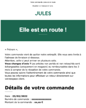 e-mailing - Transactionnels - Suivi de commande Expédition / Livraison - Jules - 02/2022
