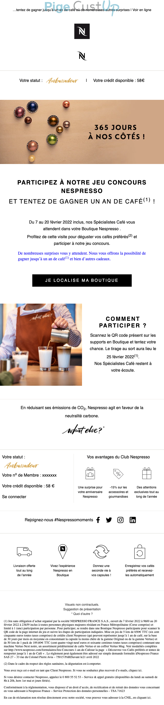 Exemple de Type de media  e-mailing - Nespresso - Marketing Acquisition - Jeu promo