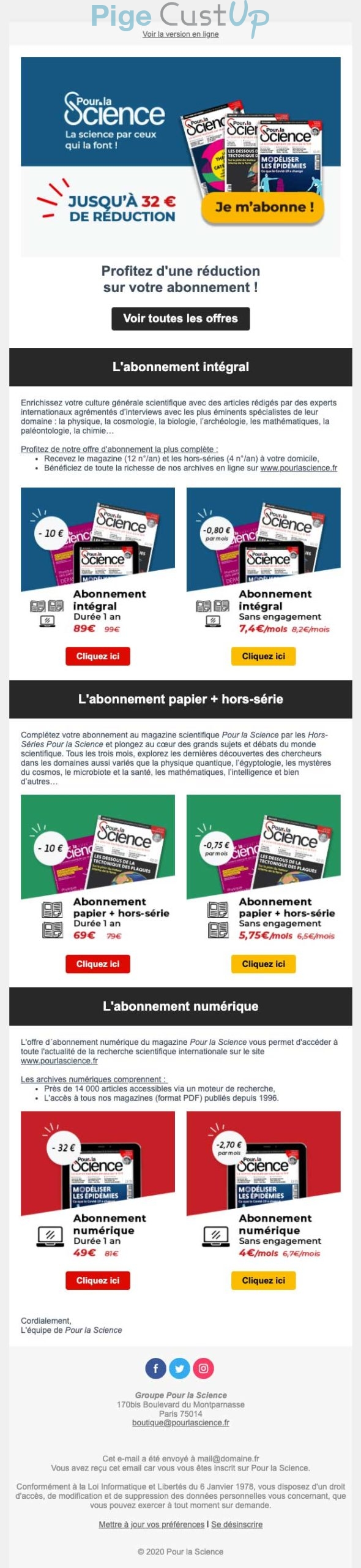 Exemple de Type de media  e-mailing - Pour la Science - Marketing Acquisition - Acquisition abonnements