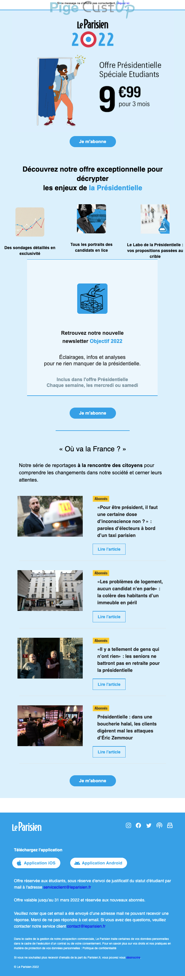 Exemple de Type de media  e-mailing - Le Parisien - Marketing Acquisition - Acquisition abonnements