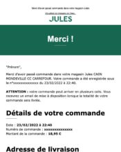 e-mailing - Transactionnels - Confirmation de commande - Jules - 02/2022
