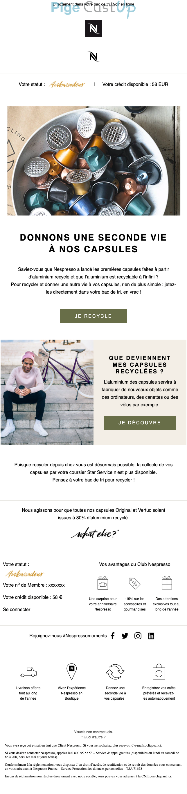 Exemple de Type de media  e-mailing - Nespresso - Marketing fidélisation - Points et statut - Marketing relationnel - Newsletter