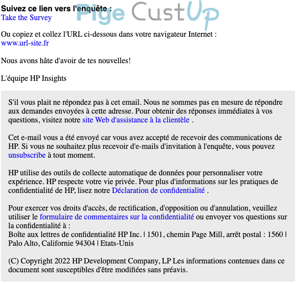 Exemple de Type de media  e-mailing - HP - Enquêtes Clients - NPS / Avis clients