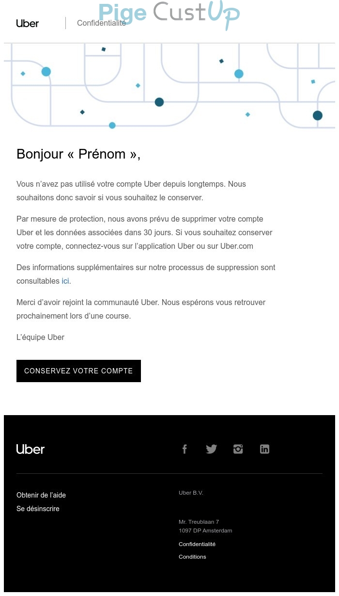 Exemple de Type de media  e-mailing - Uber - Marketing Acquisition - Relance inactifs