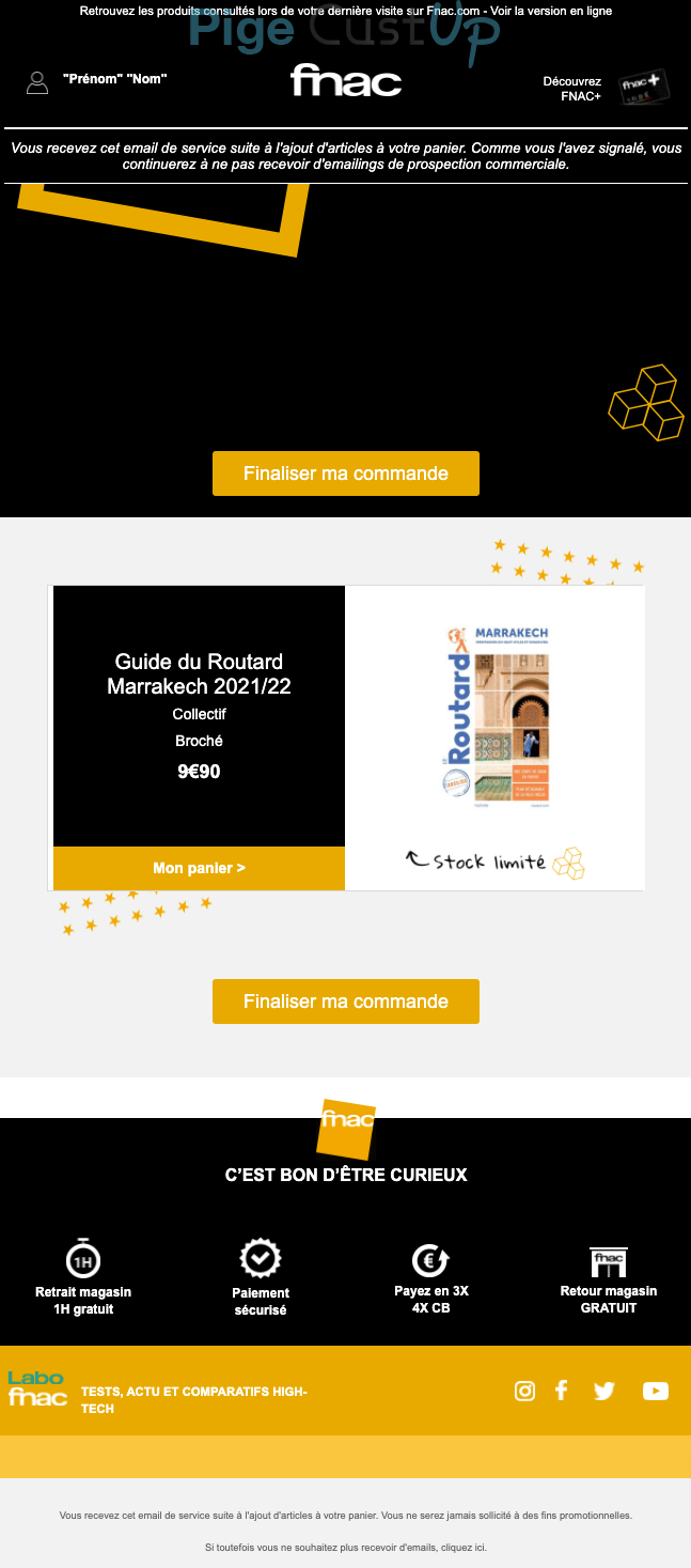 Exemple de Type de media  e-mailing - Fnac - Marketing Acquisition - Panier abandonné