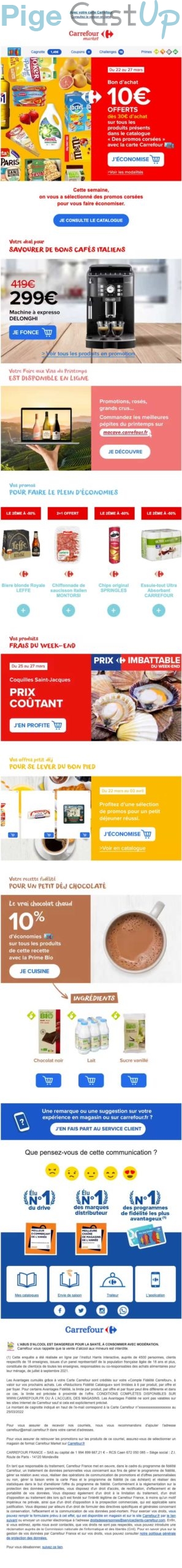 Exemple de Type de media  e-mailing - Carrefour - Marketing fidélisation - Incitation au réachat - Marketing Acquisition - Ventes flash, soldes, demarque, promo, réduction - Marketing relationnel - Newsletter