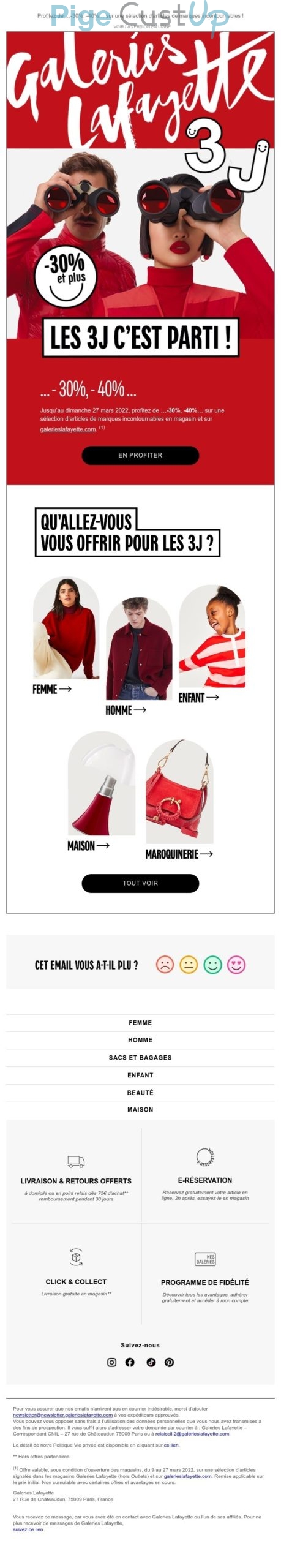 Exemple de Type de media  e-mailing - Galeries Lafayette - Marketing Acquisition - Ventes flash, soldes, demarque, promo, réduction