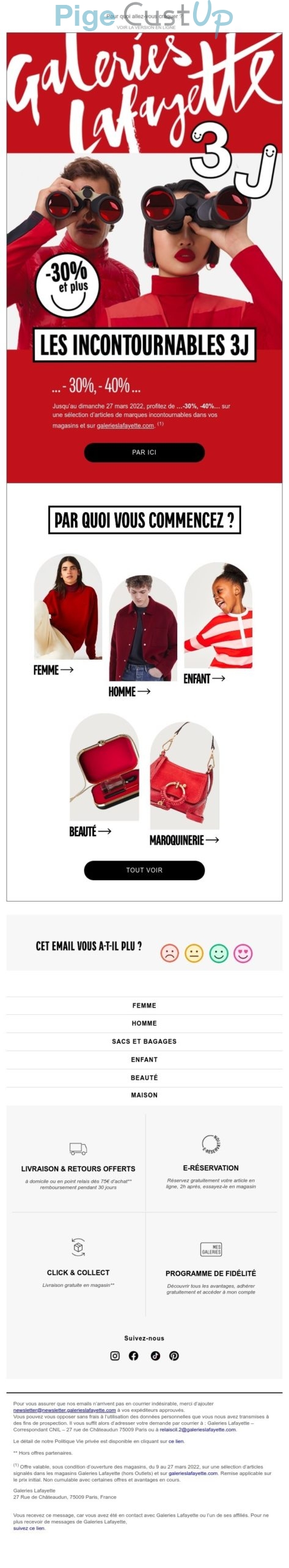 Exemple de Type de media  e-mailing - Galeries Lafayette - Marketing Acquisition - Ventes flash, soldes, demarque, promo, réduction
