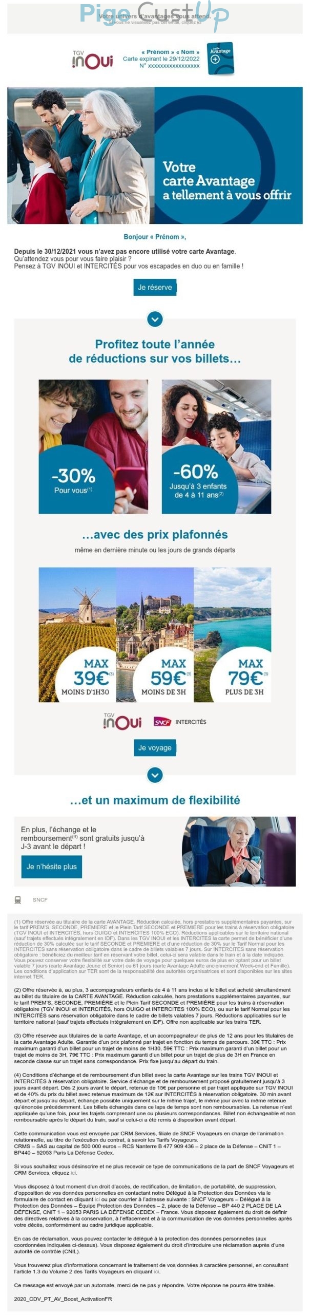 Exemple de Type de media  e-mailing - SNCF - Marketing fidélisation - Animation / Vie du Programme de Fidélité - Marketing Acquisition - Relance inactifs