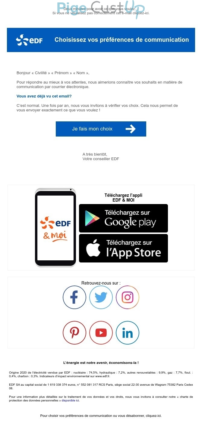 Exemple de Type de media  e-mailing - EDF - Enquêtes Clients - Consultation client
