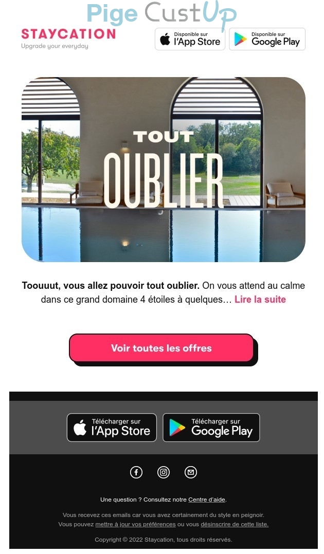 Exemple de Type de media  e-mailing - Staycation - Marketing relationnel - Newsletter