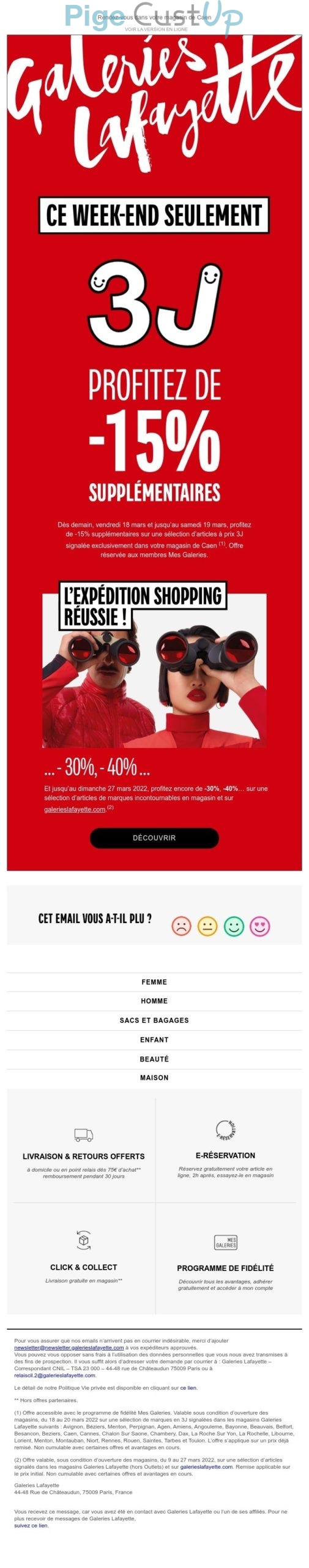 Exemple de Type de media  e-mailing - Galeries Lafayette - Marketing Acquisition - Ventes flash, soldes, demarque, promo, réduction
