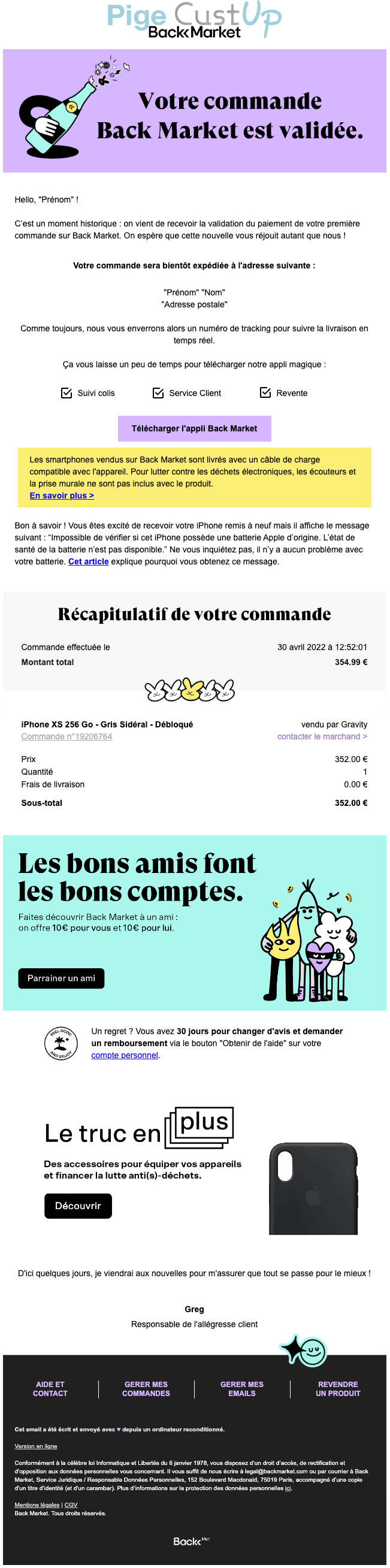 Exemple de Type de media  e-mailing - Back Market - Transactionnels - Confirmation de commande