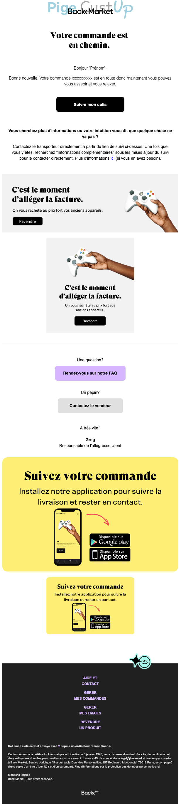 Exemple de Type de media  e-mailing - Back Market - Transactionnels - Suivi de commande Expédition / Livraison