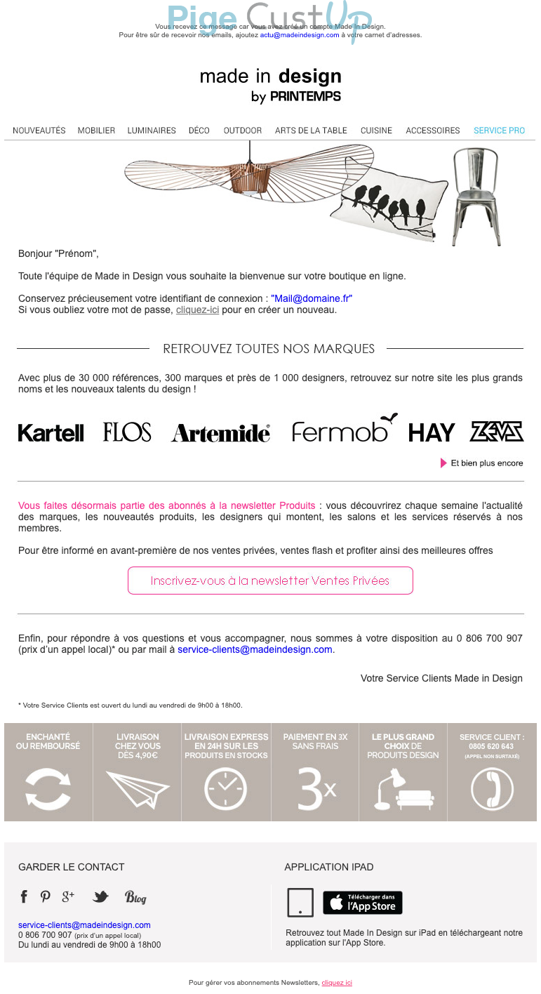 Exemple de Type de media  e-mailing - Made in design - Marketing relationnel - Bienvenue - Welcome