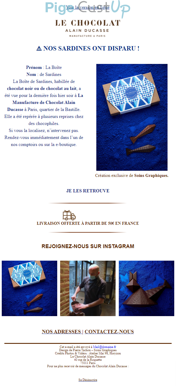 Exemple de Type de media  e-mailing - Alain Ducasse - Marketing relationnel - Newsletter