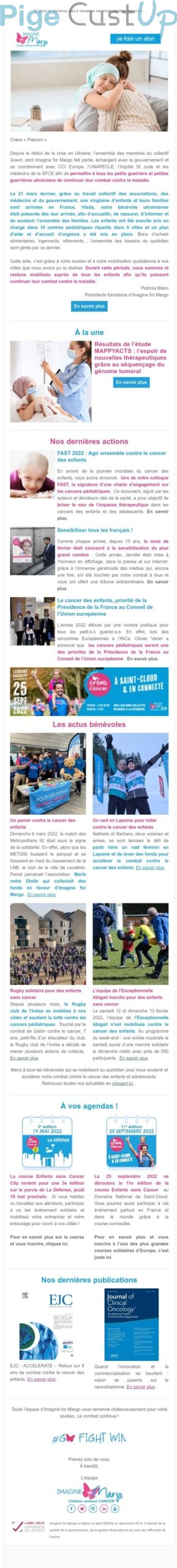 Exemple de Type de media  e-mailing - Imagine for Margo - Marketing Acquisition - Collecte de dons - Marketing marque - Institutionnel - Marketing relationnel - Newsletter